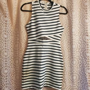 black and white striped dress with cutout